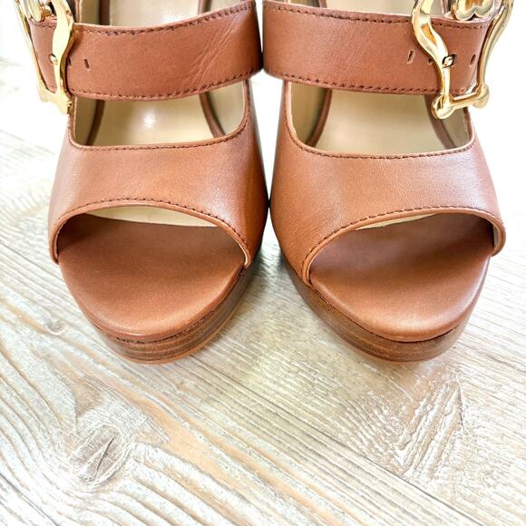 Love Moschino Leather Peep Toe Stacked‎ Heel Mary Jane Pumps | Brown 39 - Picture 6 of 11